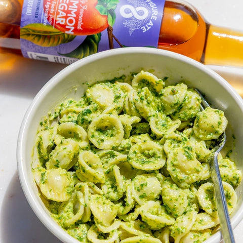 Easy Basil Pesto Recipe with Toasted Pine Nuts and Persimmon Vinegar - Figure Ate Foods