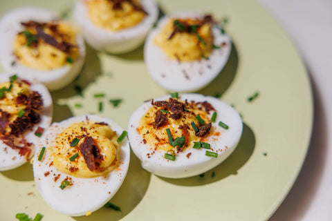 Deviled Eggs with Biltong Crumbs